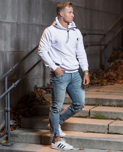 White Hoodie Drawstring Rusty Neal