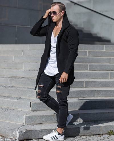 Long Hooded Open Edge Cardigan Black Urban Classics