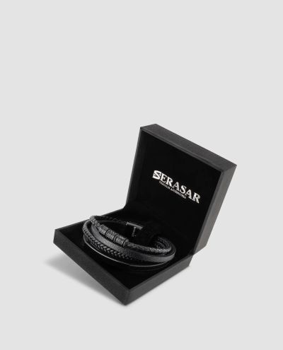 Brave Leather Bracelet Stainless Steel Black Serasar