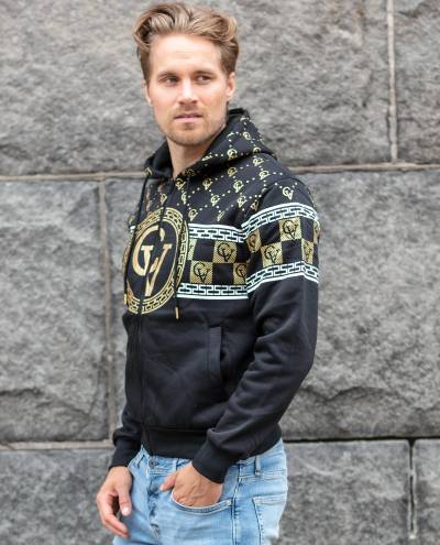 Black Distinctive Hoodie Golden Details Jerone Black Distinctive Hoodie Golden Details Jerone