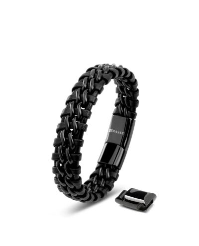 Leather Bracelet Stainless Steel Black Serasar