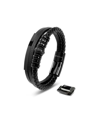 Shine Leather Bracelet Stainless Steel Black Serasar