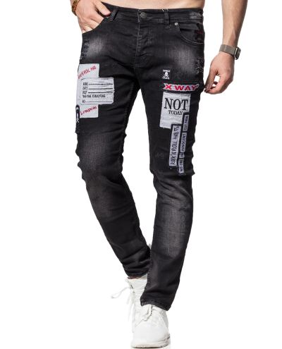 Black Washed Denim Jeans Embroided L32 Jerone Black Washed Denim Jeans Embroided L32 Jerone
