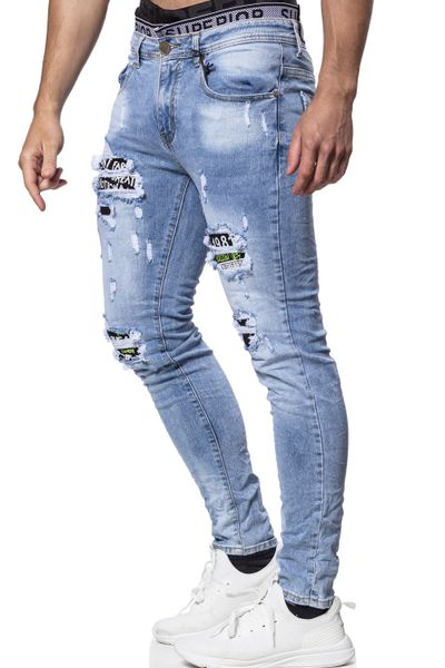 Light Blue Ripped Elastic Streetwear Jeans L32 Jerone