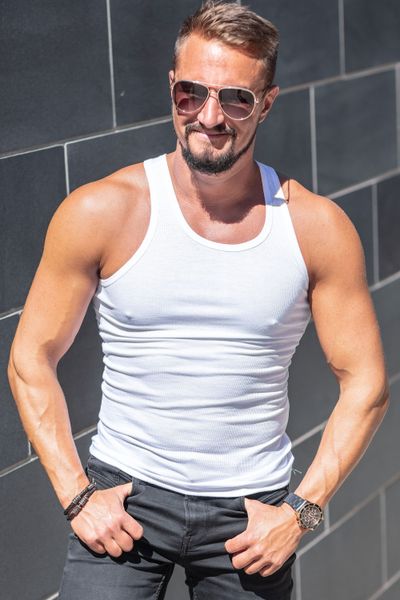 White Rib Tank Top Men Jerone