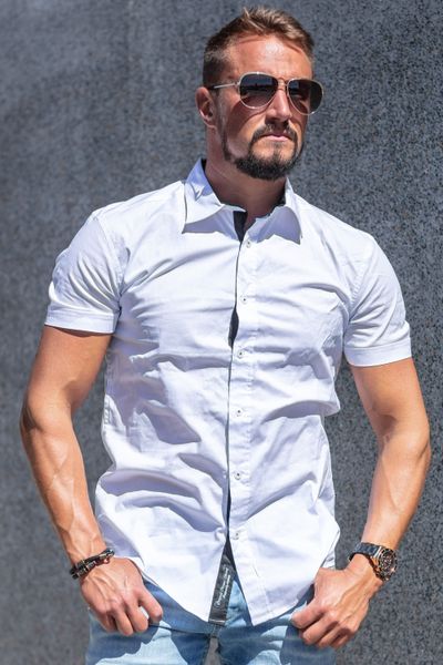 White Short Sleeve Dress Shirt Carisma
