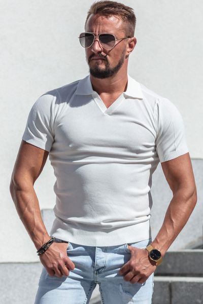 Short sleeved plain knitted polo shirt White FRILIVIN