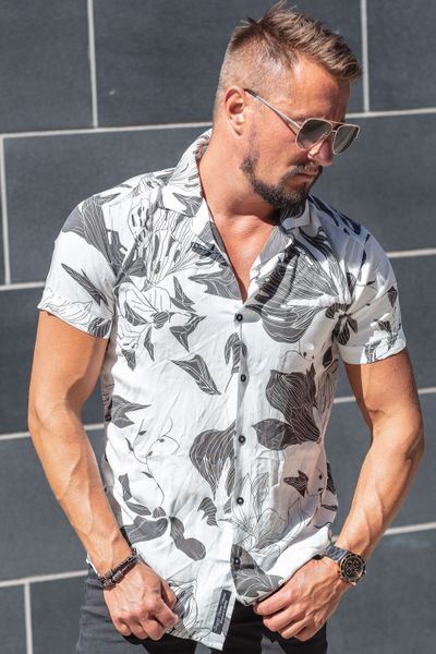Black and White Leaf Viscose Shirt Carisma Black and White Leaf Viscose Shirt Carisma