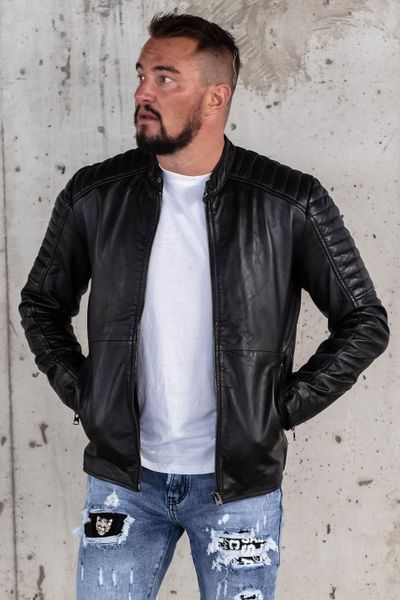Giacca in pelle nera di tendenza da uomo in vera pelle di pecora