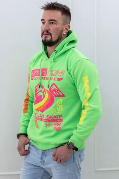 felpa con cappuccio da uomo con stampa verde neon