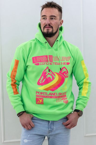 felpa con cappuccio da uomo con stampa verde neon