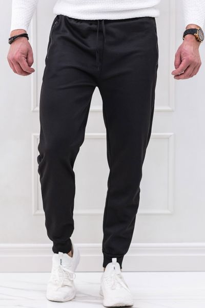 pantaloni da uomo in felpa nera con tasche con cerniera
