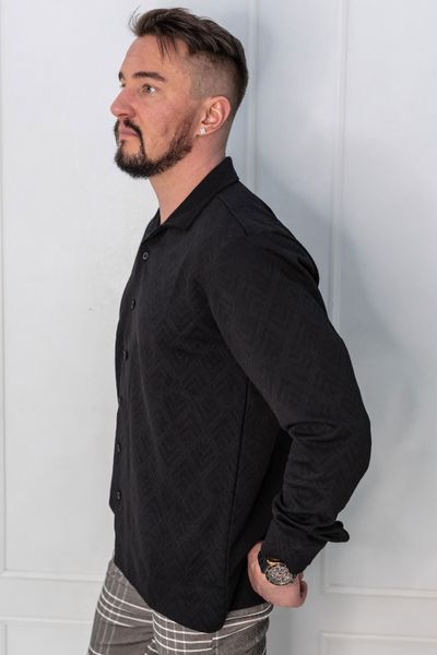 camicia nera decorativa con colletto e tessuto elasticizzato
