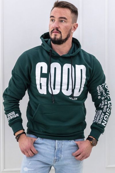 felpa con cappuccio da uomo stampata con testo verde