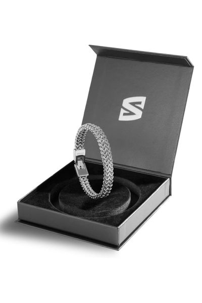 Catena bracciale intrecciata in argento per polso uomo in acciaio