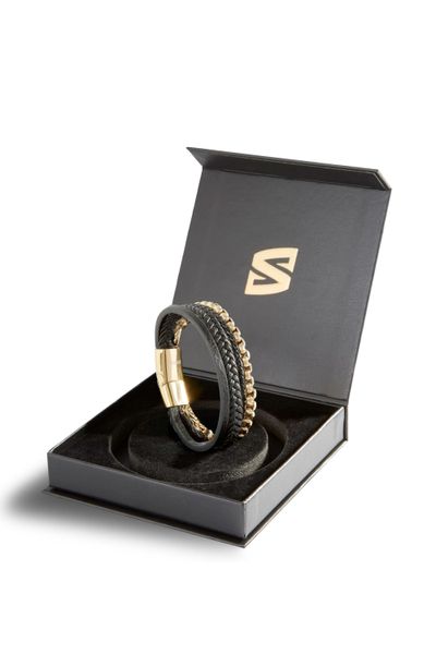 bracciale da uomo multipezzo in pelle e acciaio