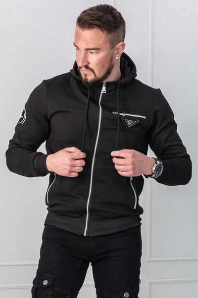 Felpa con cappuccio strutturata nera con dettagli argento JERONE