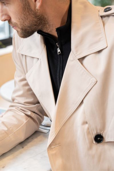 Trench coat marrone chiaro a mezza lunghezza da uomo FRILIVIN