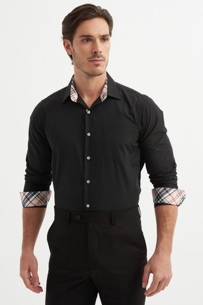 Camicia con colletto a quadri tartan Comfort Fit nera Jerone Camicia con colletto a quadri tartan Comfort Fit nera Jerone