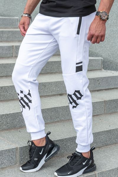 Pantaloni da college bianchi con superficie liscia e stampa