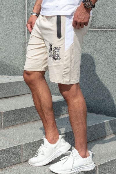 Pantaloncini beige da college con tasche con cerniera JERONE