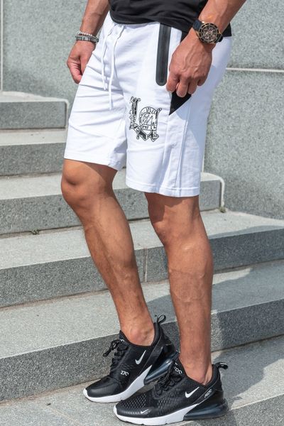 Pantaloncini college bianchi LA con tasche con cerniera JERONE