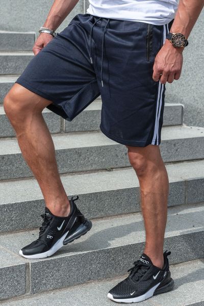 Pantaloncini blu scuro con strisce laterali e tasche con cerniera
