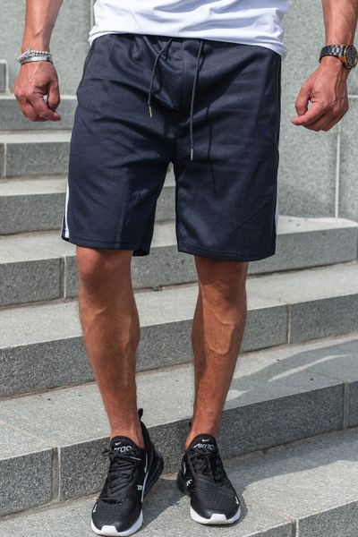 Pantaloncini blu scuro con strisce laterali e tasche con cerniera