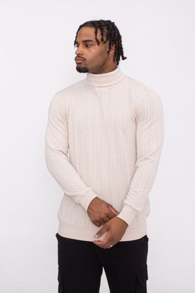 Maglione a collo alto beige leggero strutturato AARHON