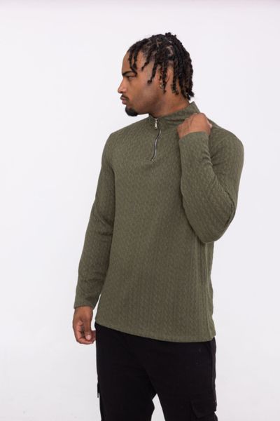 Maglione strutturato verde scuro con zip AARHON
