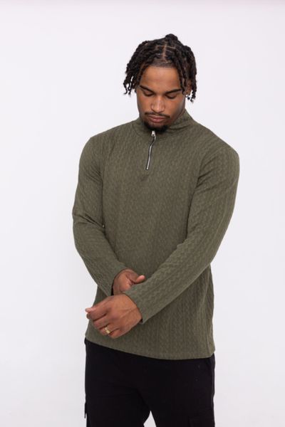 Maglione strutturato verde scuro con zip AARHON