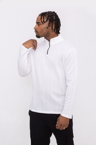 Maglione bianco strutturato con zip AARHON