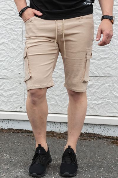 Pantaloncini beige elasticizzati da uomo con tasche laterali JERONE Pantaloncini beige elasticizzati da uomo con tasche laterali JERONE