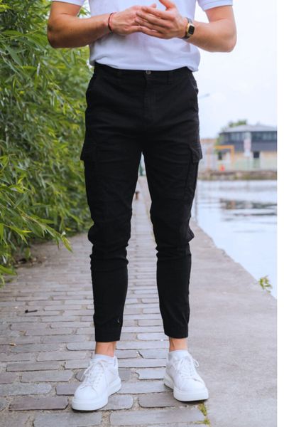 Pantaloni neri elasticizzati da uomo con tasche laterali JERONE
