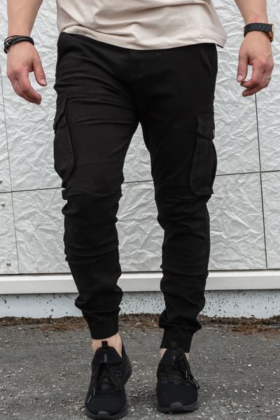 Pantaloni neri elasticizzati da uomo con tasche laterali JERONE
