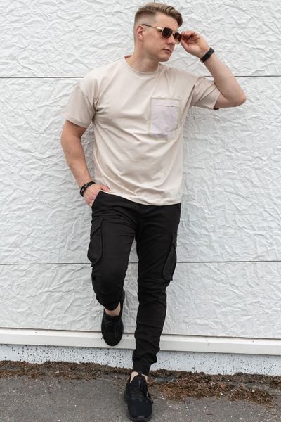 Pantaloni neri elasticizzati da uomo con tasche laterali JERONE