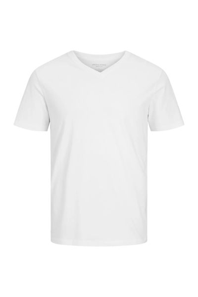 T-shirt in cotone bianco con scollo a V Jack&Jones