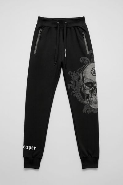 Pantaloni felpati neri con decorazioni in strass JERONE Pantaloni felpati neri con decorazioni in strass JERONE