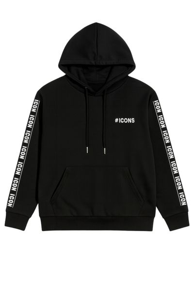 Felpa nera con zip e cappuccio con stampa testuale a strisce JERONE Felpa nera con zip e cappuccio con stampa testuale a strisce JERONE