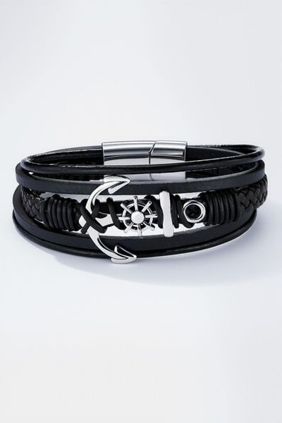 Bracciale con ancora nera in pelle JERONE JEWELLERY