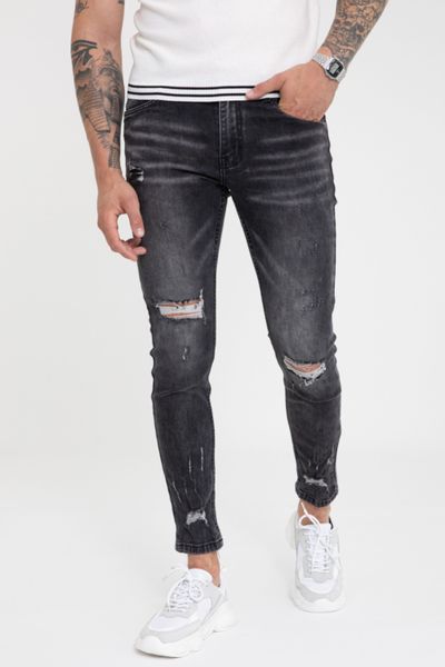 Jeans scuri stonewashed con superficie rotta FRILIVIN