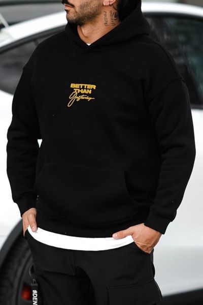 Felpa nera con ricamo sulla schiena JERONE Felpa nera con ricamo sulla schiena JERONE