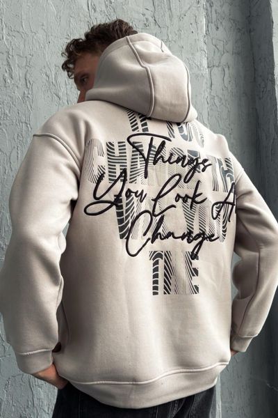 Felpa beige con ricamo sulla schiena JERONE Felpa beige con ricamo sulla schiena JERONE