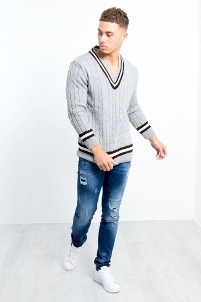 Maglione grigio con scollo a V JERONE
