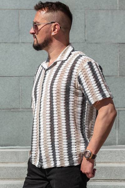 Camicia beige lavorata a maglia a maniche corte CARISMA