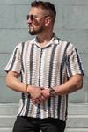 Camicia beige lavorata a maglia a maniche corte CARISMA