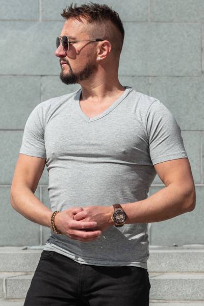 Basic V-Neck T-Shirt Gray Jack & Jones