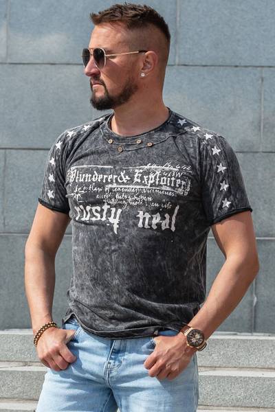 T-shirt nera lavata con stampa RUSTY NEAL