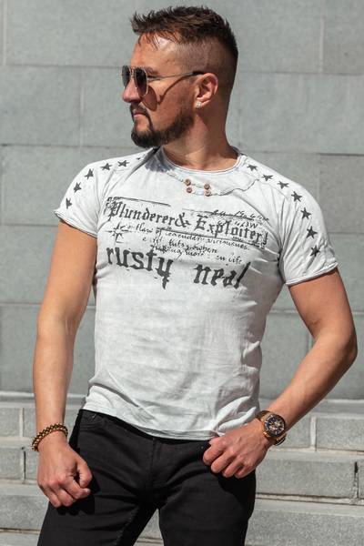 T-shirt bianca lavata con stampa RUSTY NEAL