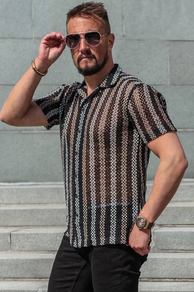 Camicia nera a maniche corte in maglia CARISMA